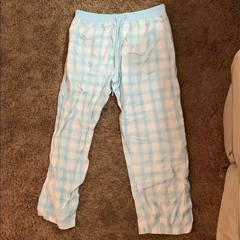 Blue/white plaid pajama pants!